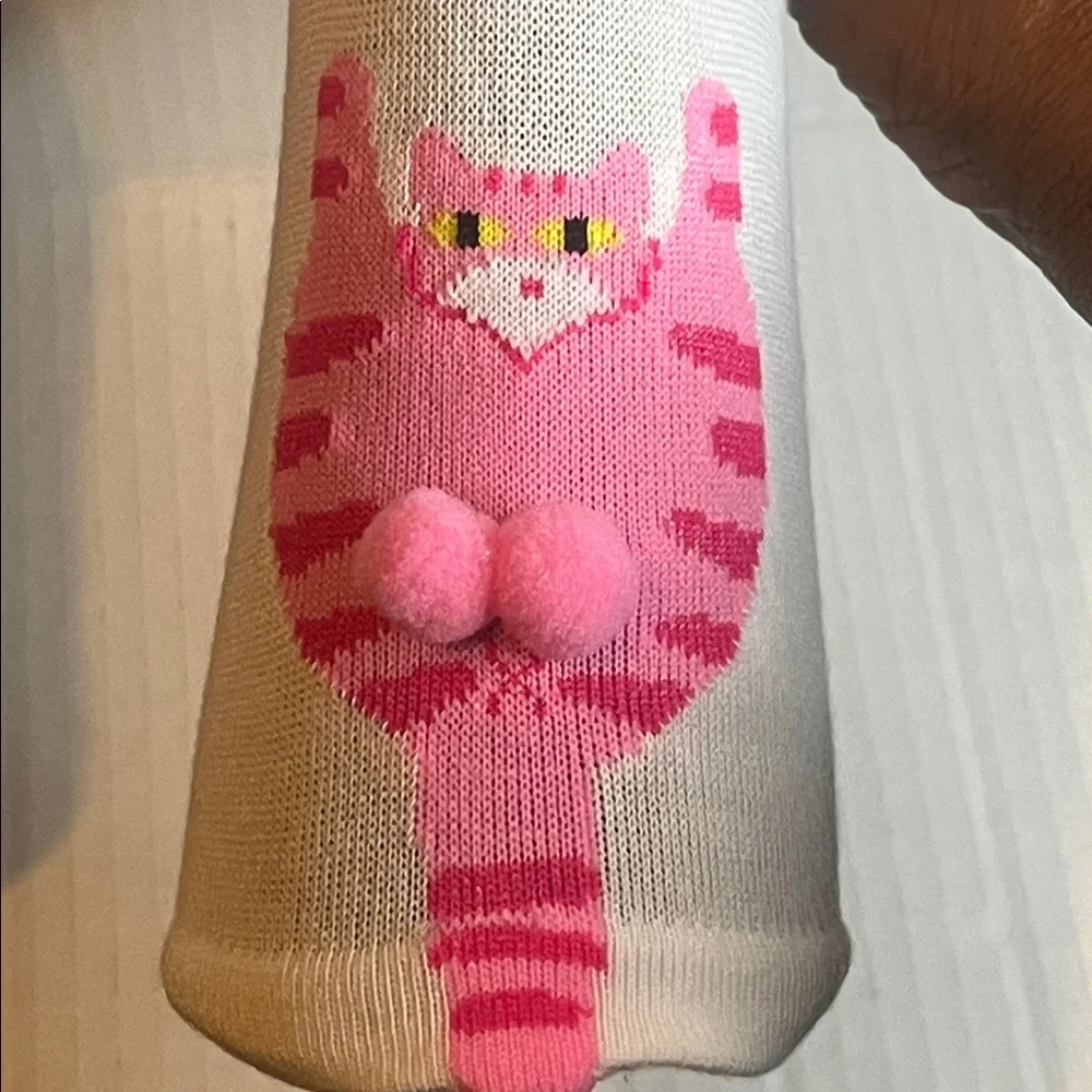 Pink Cat Design Women's Socks (White)